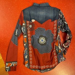 Desigual Art Denim long sleeved shirt. Embroidered graphic wearable art!